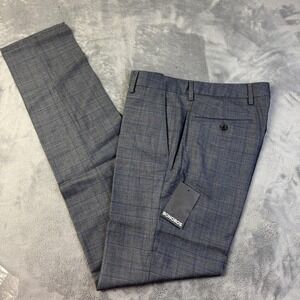 Bonobos Dress Pants Mens 31x37 Gray Blue Plaid Wool Blend‎ Slim Fit Stretch